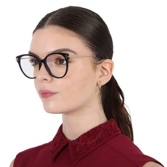 Tom Ford Women Eyeglasses Black Rose Gold Blue Light Block Round FT5770 001 NEW - Picture 1 of 11